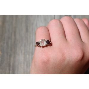 Boho Ring Raw Garnet Diamond Engagement Rough Diamond Wedding Band